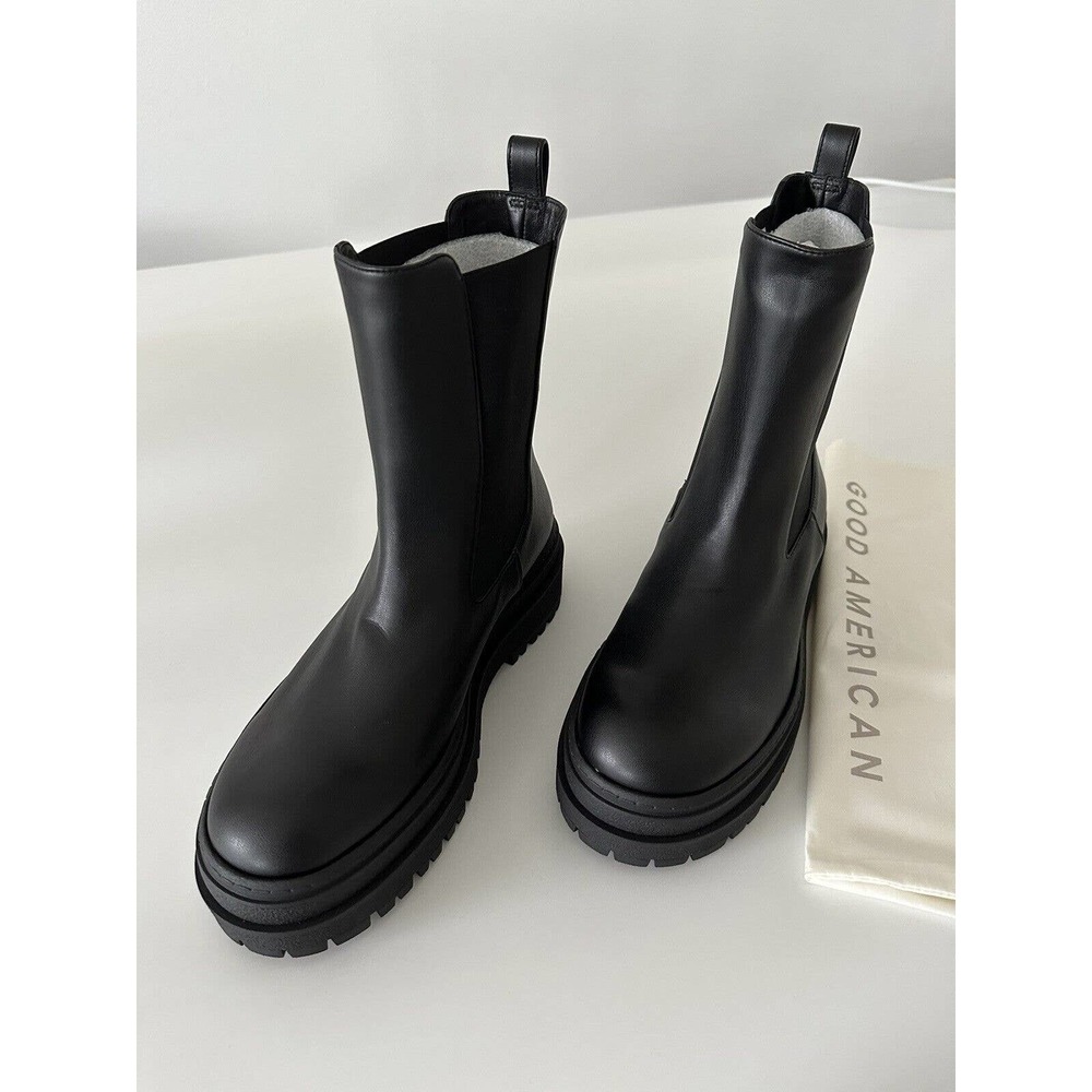 Good American Black Leather Chelsea Boot Womens SIZE 9.5 NEW
